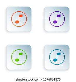 Color Music note, tone icon isolated on white background. Set icons in square buttons. Vector Illustration