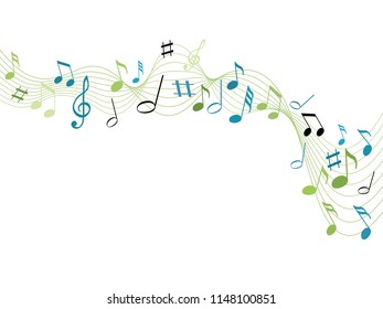 Color music notes on a solide white background