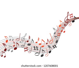 Color music notes on a solide white background