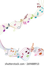 Color music notes on a solide white background