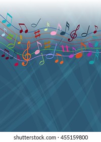 Color music notes on a solide white background