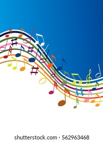 Color music notes on a solide white background