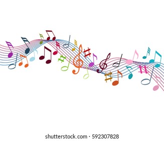 Color music notes on a solide white background