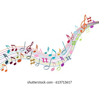 Color music notes on a solide white background