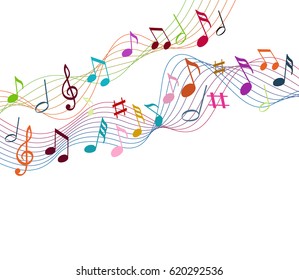 Color music notes on a solide white background