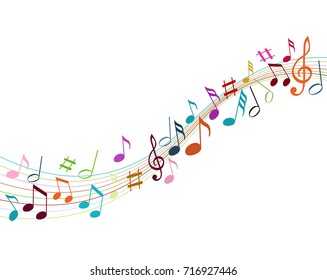 Color music notes on a solide white background