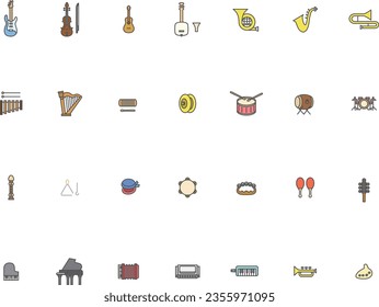 Color musical instrument illustration icon set