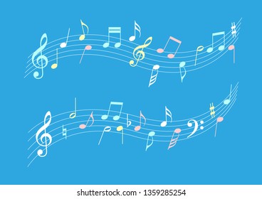Color, armonía de notas musicales, ilustración vectorial