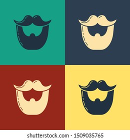 Color Mustache and beard icon isolated on color background. Barbershop symbol. Facial hair style. Vintage style drawing. Vector Illustration