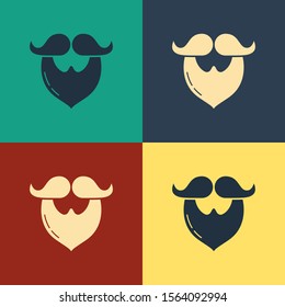 Color Mustache and beard icon isolated on color background. Barbershop symbol. Facial hair style. Vintage style drawing. Vector Illustration