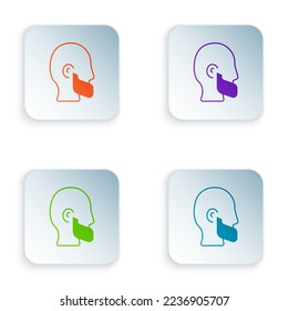 Color Mustache and beard icon isolated on white background. Barbershop symbol. Facial hair style. Set colorful icons in square buttons. Vector