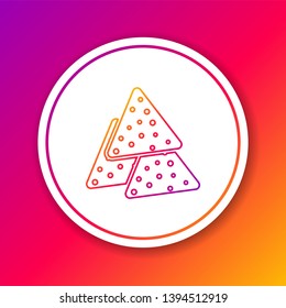 Color Nachos line icon isolated on color background. Tortilla chips or nachos tortillas. Traditional mexican fast food. Circle white button. Vector Illustration