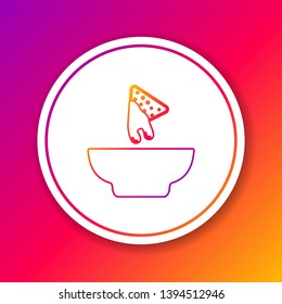 Color Nachos in plate line icon isolated on color background. Tortilla chips or nachos tortillas. Traditional mexican fast food. Circle white button. Vector Illustration