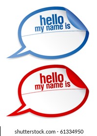 Color Name Tag Blank Stickers Hello My Name Is, In Form Of Speech Bubbles.