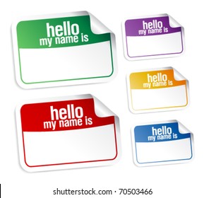 Color Name Tag Blank Stickers Set, Hello My Name Is.