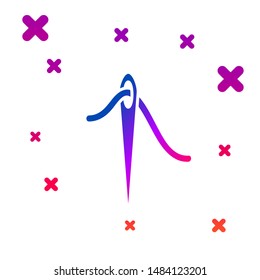 Color Needle for sewing with thread icon isolated on white background. Tailor symbol. Textile sew up craft sign. Embroidery tool. Gradient random dynamic shapes. Vector Illustration