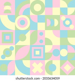 Color Neo Geo Design Pattern. Abstract Geometric Shapes. Good for Curtains, Tablecloth, Pillow Case, Bed Sheet, Handkerchief, Printing Design Template, etc