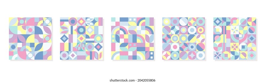 Color Neo Geo Design Set. Unique Geometry Shapes Background. Abstract Geometric Pattern. Vector Graphic of Soft Color Retro Theme Vivid Presentation Element. Good for Print, Banner, Textile, etc