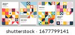 Color neo geo poster. Modern grid flyer with geometric shapes, geometry graphics and abstract background vector set. Geometry grid pattern banner vivid presentation illustration