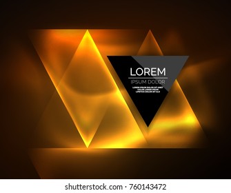 Color neon glowing triangles, abstract background. Vector techno glowing space with triangles and your message. Hi-tech wallpaper