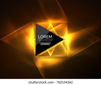 Color neon glowing triangles, abstract background. Vector techno glowing space with triangles and your message. Hi-tech wallpaper