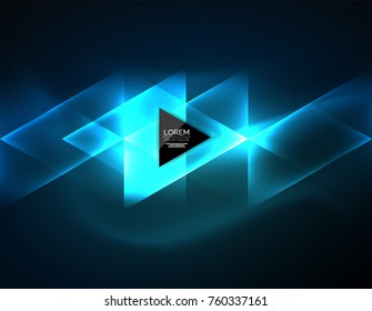 Farbneon leuchtende Dreiecke, abstrakter Hintergrund. Vektor Techno leuchtender Raum mit Dreiecken und Ihre Nachricht. Hightech-Bildschirmhintergrund
