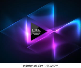 Color neon glowing triangles, abstract background. Vector techno glowing space with triangles and your message. Hi-tech wallpaper