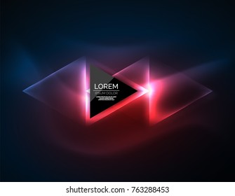 Color neon glowing triangles, abstract background. Vector techno glowing space with triangles and your message. Hi-tech wallpaper