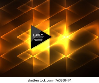Color neon glowing triangles, abstract background. Vector techno glowing space with triangles and your message. Hi-tech wallpaper