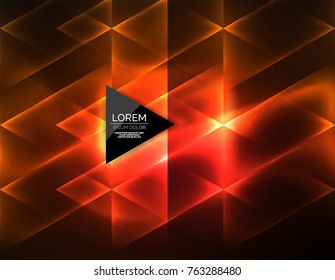 Color neon glowing triangles, abstract background. Vector techno glowing space with triangles and your message. Hi-tech wallpaper