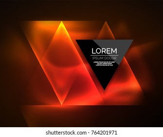 Color neon glowing triangles, abstract background. Vector techno glowing space with triangles and your message. Hi-tech wallpaper