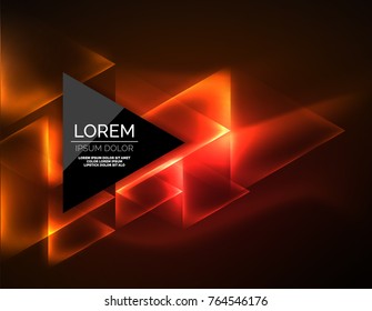 Color neon glowing triangles, abstract background. Vector techno glowing space with triangles and your message. Hi-tech wallpaper