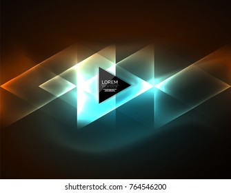 Color neon glowing triangles, abstract background. Vector techno glowing space with triangles and your message. Hi-tech wallpaper