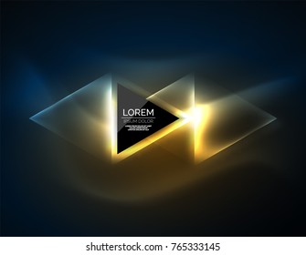 Color neon glowing triangles, abstract background. Vector techno glowing space with triangles and your message. Hi-tech wallpaper