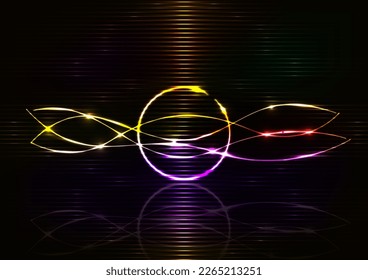 Color neon laser lines with reflection. Abstract background Futuristic glowing graphic design. Modern vector illustration. For use in graphics or product components.