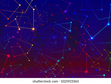 Color neon light  line geometric abstract background with connected line and dots.   Polygon background. Color neon light  line geometric abstract background with connected line and dots. Vector. 