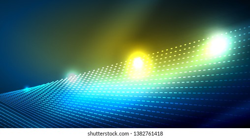 Color neon lights with waves abstract background. Vector illustration