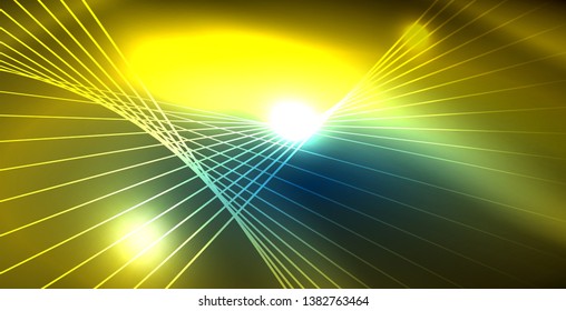 Luces de neón de color con ondas de fondo abstracto. Ilustración del vector