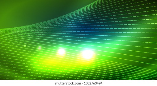 Color neon lights with waves abstract background. Vector illustration