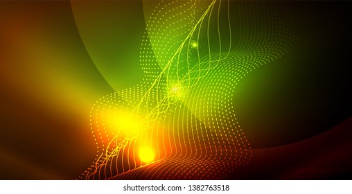 Color neon lights with waves abstract background. Vector illustration