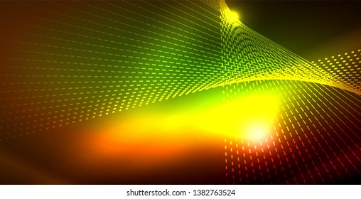 Luces de neón de color con ondas de fondo abstracto. Ilustración del vector