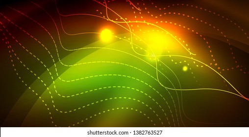 Luces de neón de color con ondas de fondo abstracto. Ilustración del vector