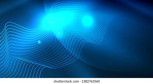 Luces de neón de color con ondas de fondo abstracto. Ilustración del vector