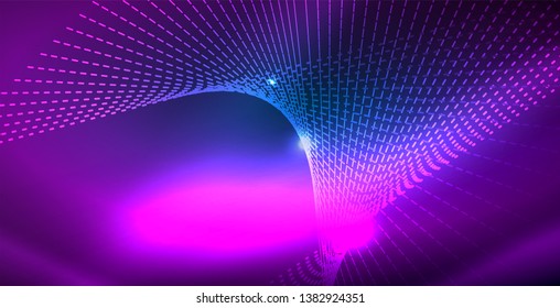 Color neon lights with waves abstract background. Vector illustration
