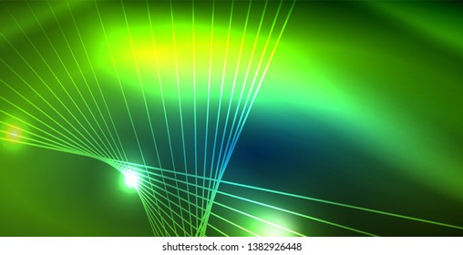Color neon lights with waves abstract background. Vector illustration