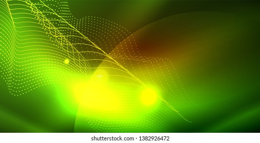 Color neon lights with waves abstract background. Vector illustration