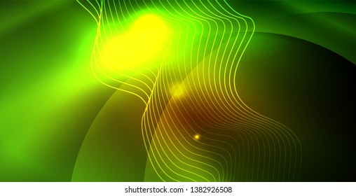 Color neon lights with waves abstract background. Vector illustration