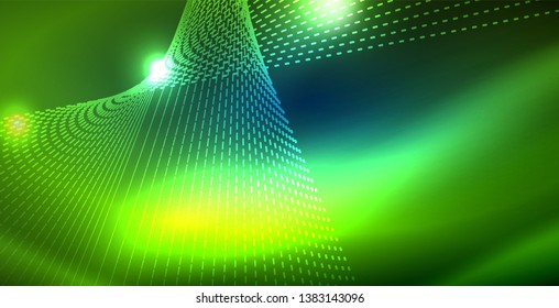 Color neon lights with waves abstract background. Vector illustration