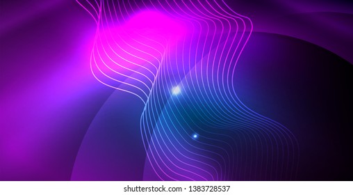 Color neon lights with waves abstract background. Vector illustration