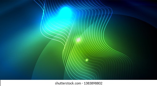 Luces de neón de color con ondas de fondo abstracto. Ilustración del vector